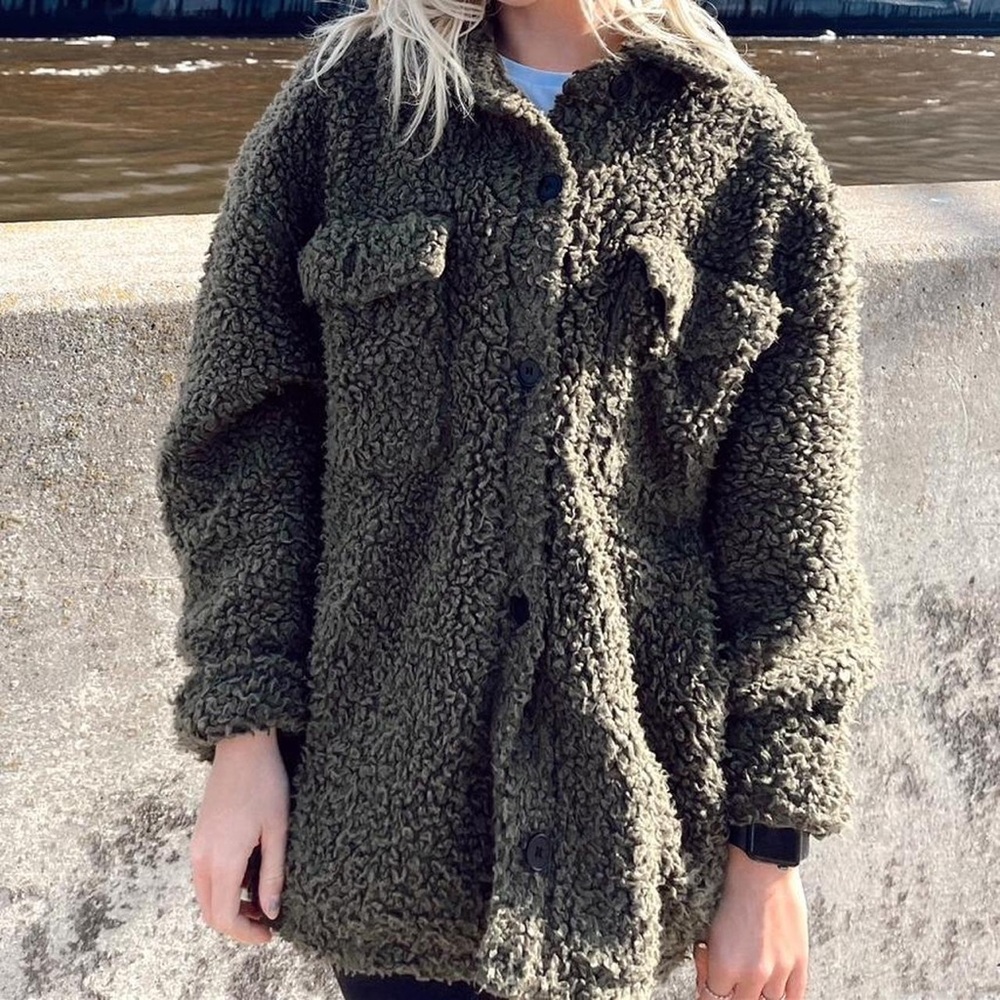 Urban Outfitters Olive Green Teddy Jacket